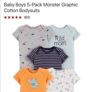 CARTER’S Baby Boys 5-Pack Bodysuits size 9 mos NWT